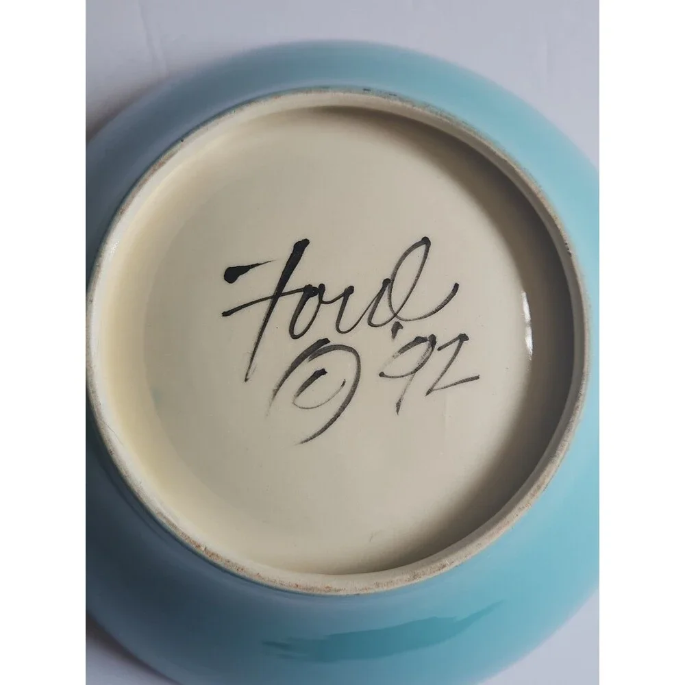 Vintage DENISE FORD Ceramic ART Pottery BOWL SIGNED Dated 1992 8